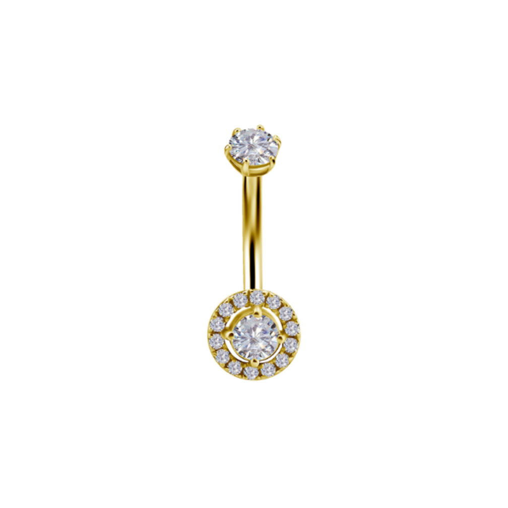 Golden Halo Belly Piercing – Luxe & Sprankelende Elegantie in 18 Karaat Goud
