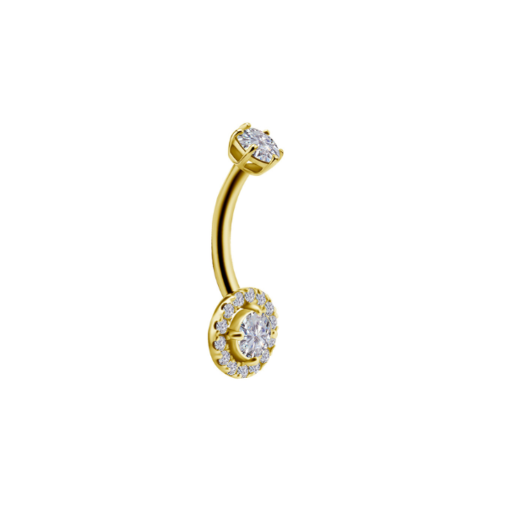 Golden Halo Belly Piercing – Luxe & Sprankelende Elegantie in 18 Karaat Goud