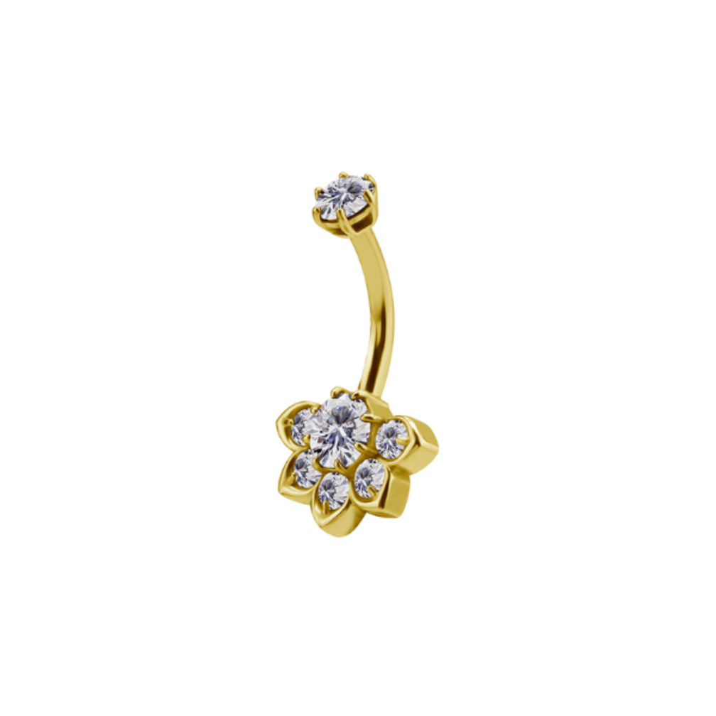 Golden Blossom Navelpiercing – Bloemrijke Elegantie in 18 Karaat Goud