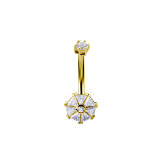 Piercings Works Golden Starburst Navelpiercing – Stralende Luxe in 18 Karaat Goud