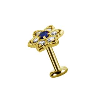 Piercings Works 18 Karaat Gouden Oor Piercing  -  Premium Zirkonia  en  Blauwe Topaas