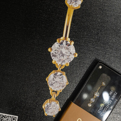 Monde Petit Piercing voor navel met zirkoon - geelgoud 18 karaat (750