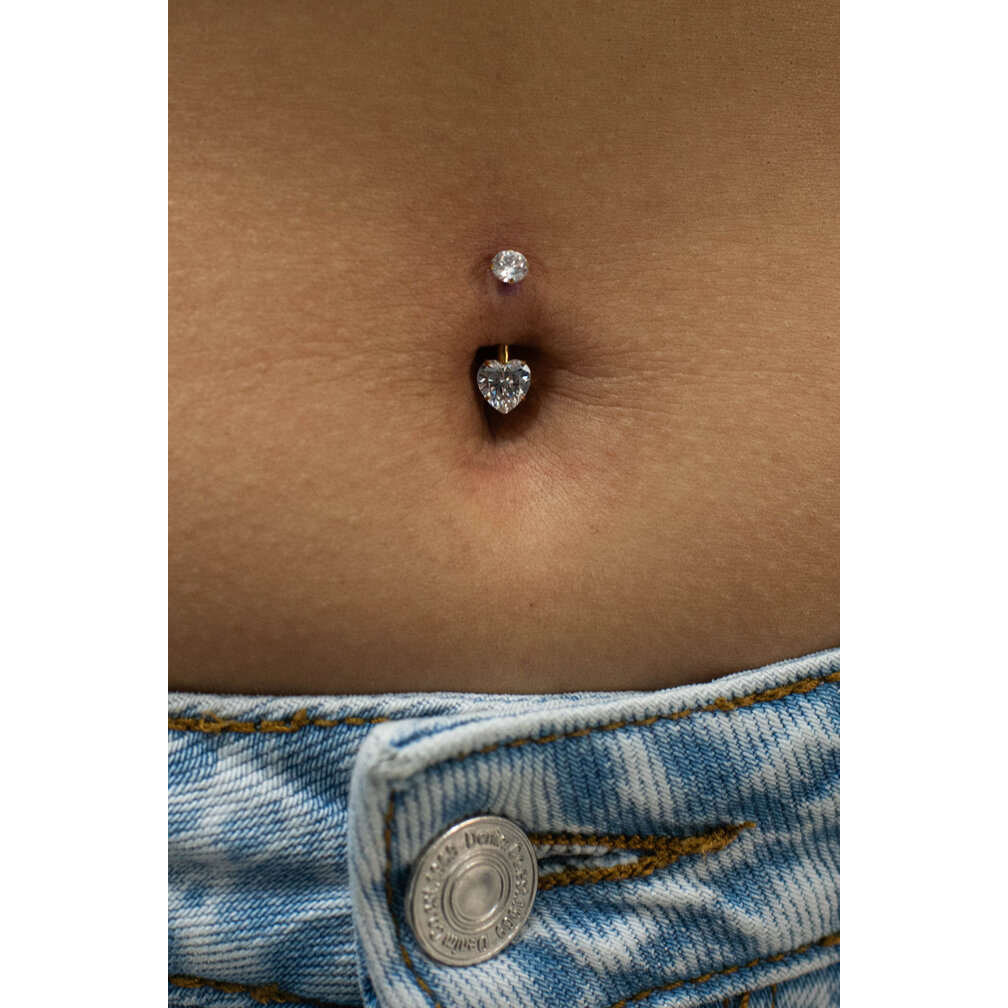 Titanium Navel Piercing with Heart-Shaped Crystal