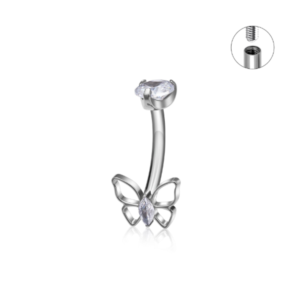 Titanium Butterfly Navel Piercing – Elegant Design with Crystals