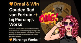  Draai & Win — Gouden Rad van Fortuin bij Piercings Works 