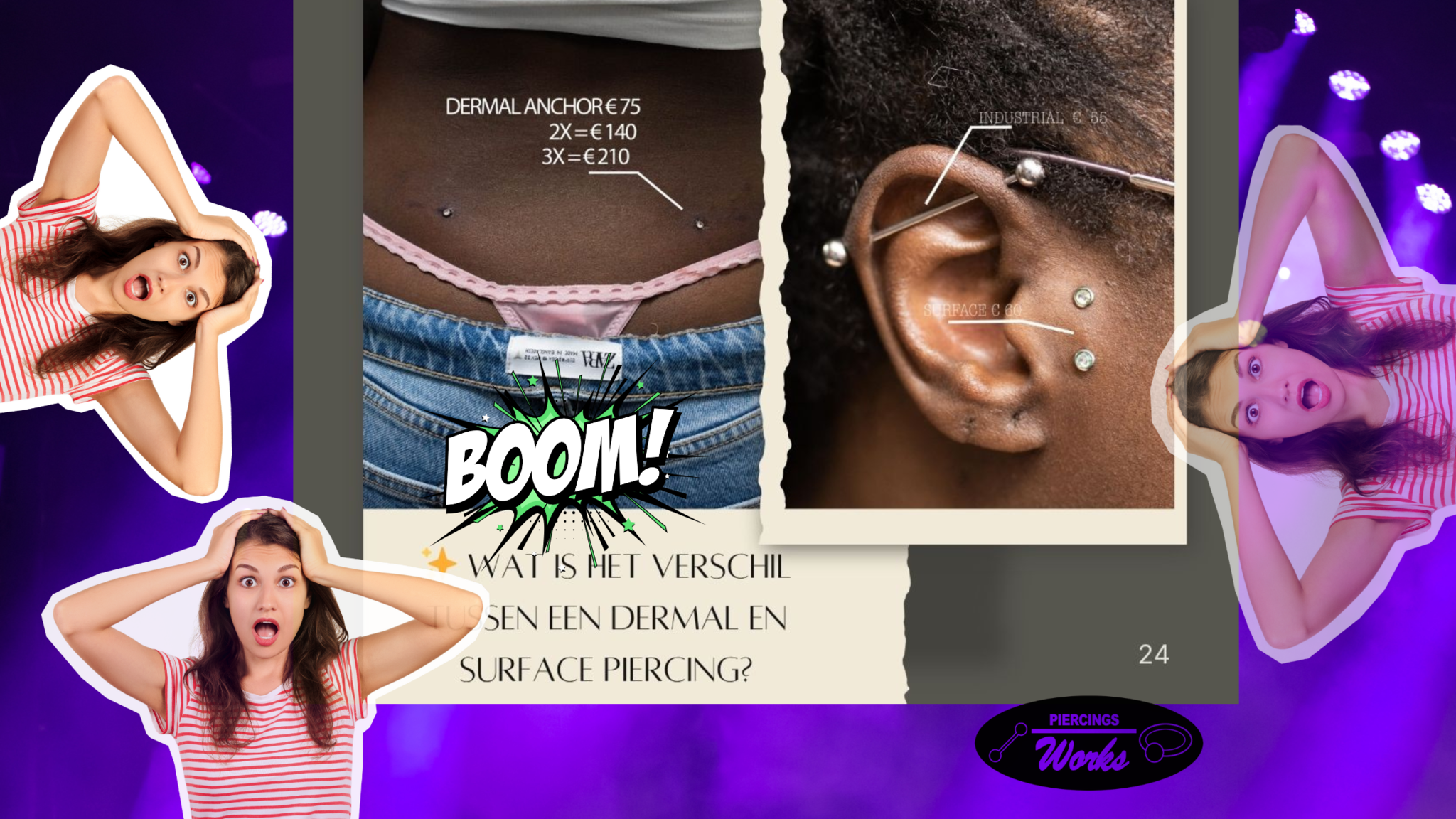 Wat is het verschil tussen een dermal en surface piercing?