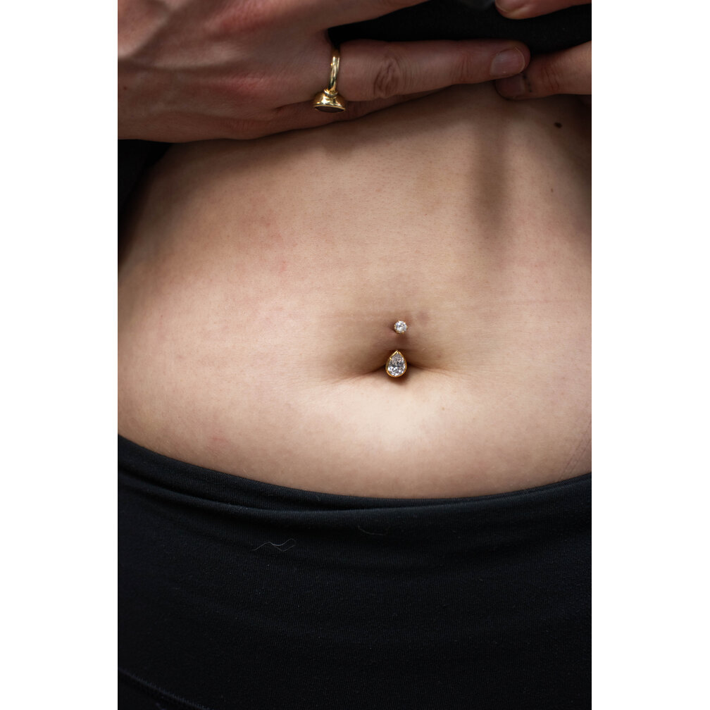 18 Karaat Goud Navelpiercing - Premium Zirconia Teardrop