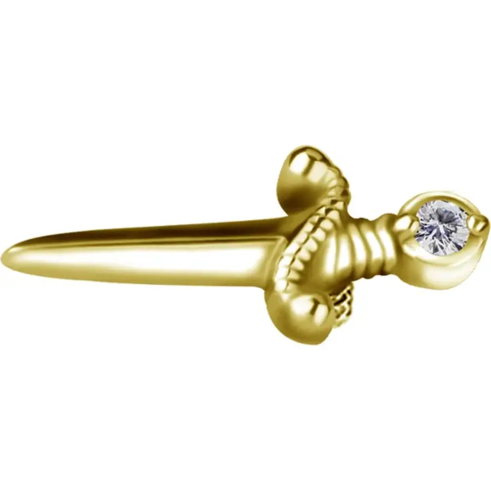 Golden Sword Tragus & Helix Piercing van CoCr nikkelvrije legering met 18K Gold PVD & Premium Cubic Zirconia – Limited Edition 2026 | Piercings Works