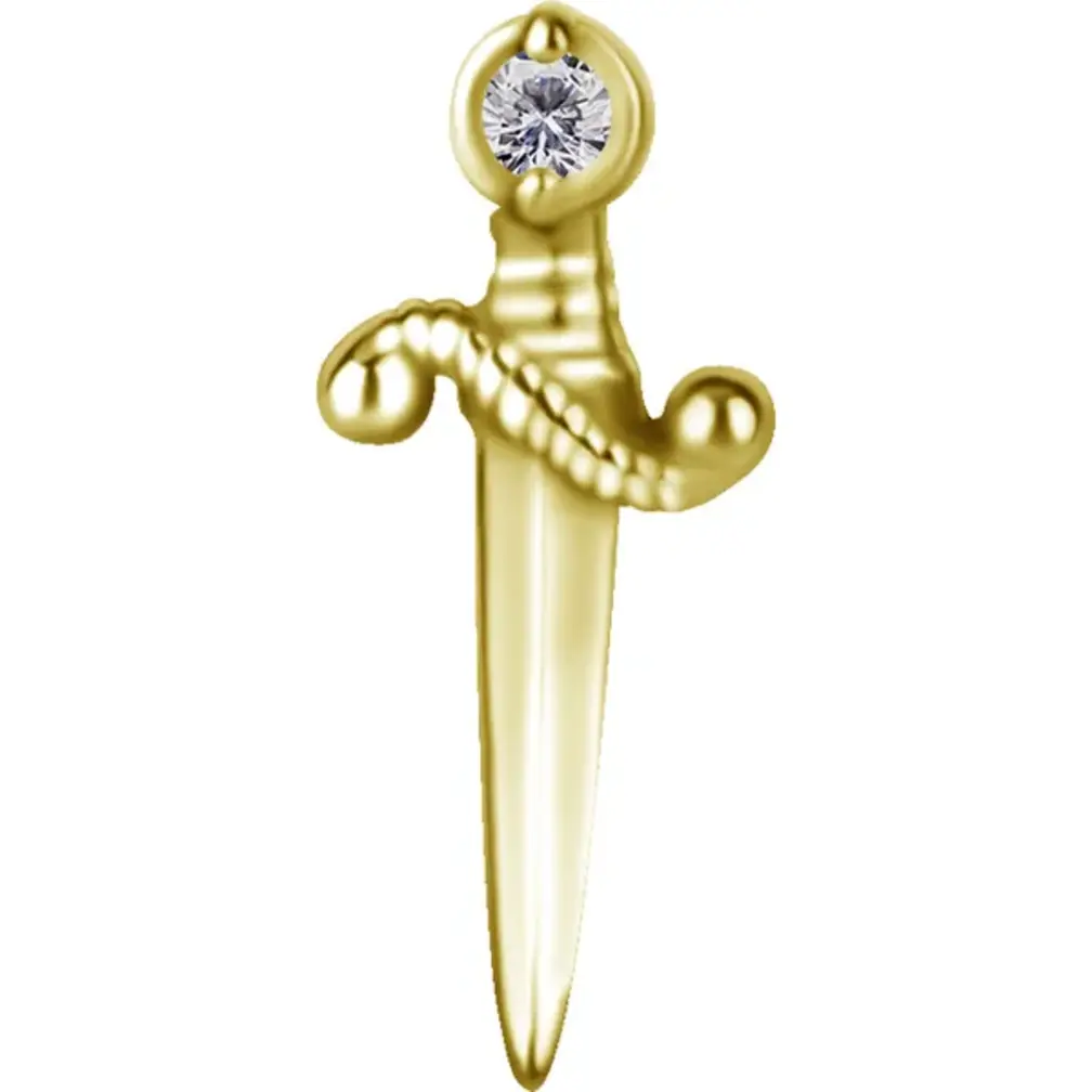 Golden Sword Tragus & Helix Piercing van CoCr nikkelvrije legering met 18K Gold PVD & Premium Cubic Zirconia – Limited Edition 2026 | Piercings Works