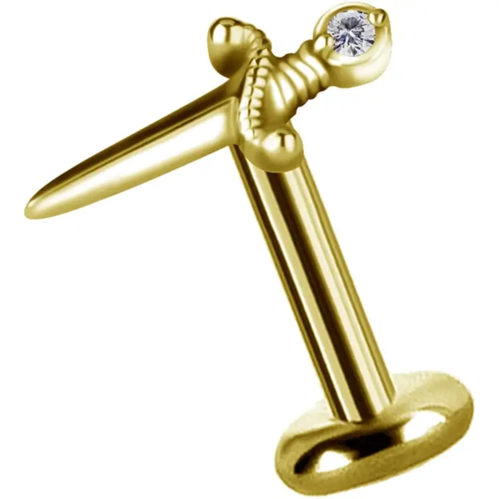 Golden Sword Tragus & Helix Piercing van CoCr nikkelvrije legering met 18K Gold PVD & Premium Cubic Zirconia – Limited Edition 2026 | Piercings Works