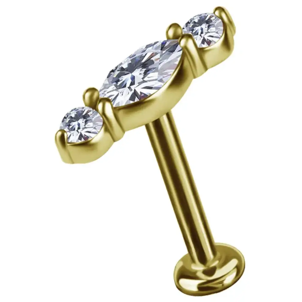 Golden Trinity Tragus & Helix Piercing van CoCr nikkelvrije legering met 18K Gold PVD & Premium Cubic Zirconia – Limited Edition 2026 | Piercings Works