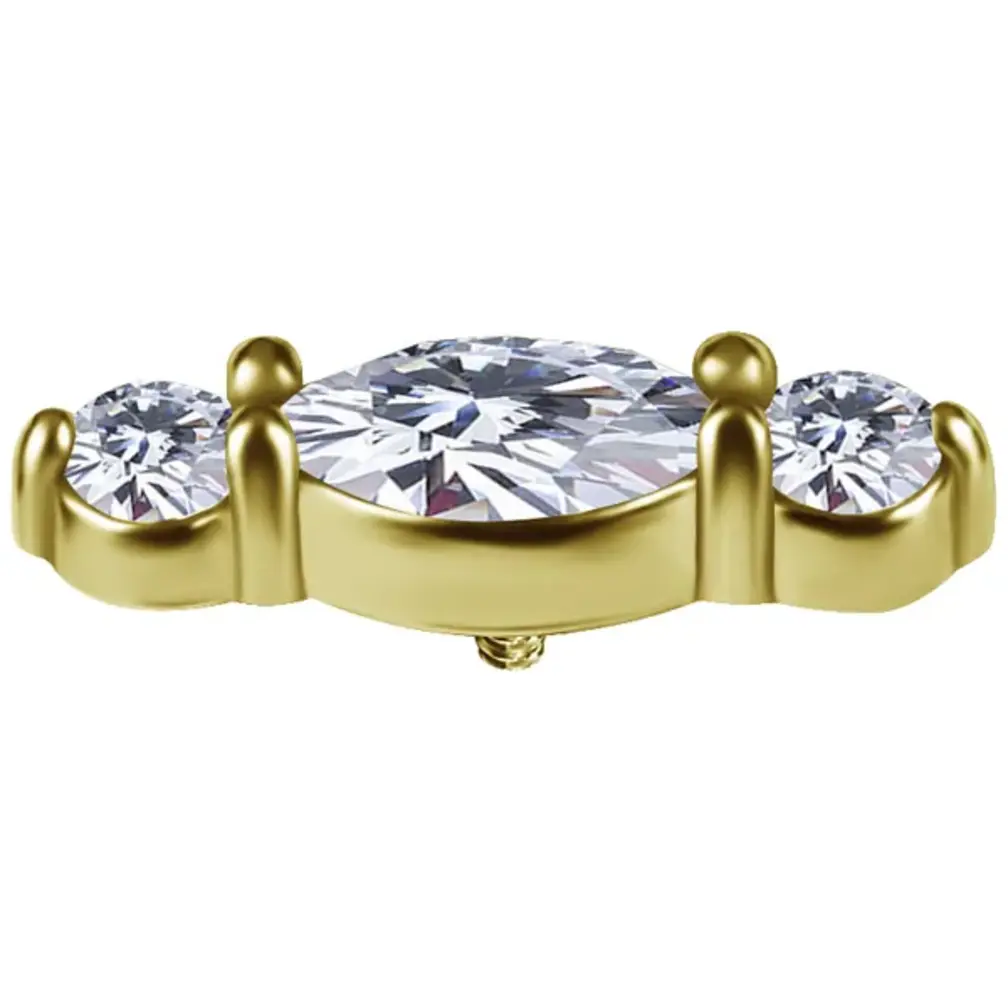 Golden Trinity Tragus & Helix Piercing van CoCr nikkelvrije legering met 18K Gold PVD & Premium Cubic Zirconia – Limited Edition 2026 | Piercings Works