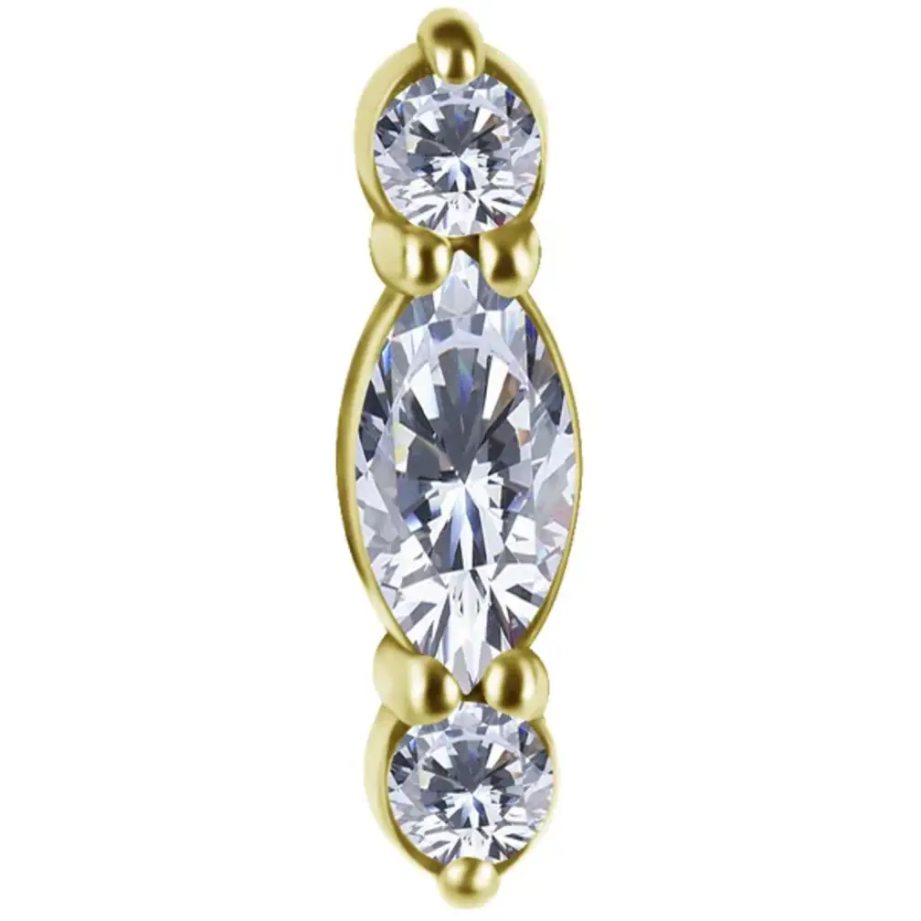 Golden Trinity Tragus & Helix Piercing van CoCr nikkelvrije legering met 18K Gold PVD & Premium Cubic Zirconia – Limited Edition 2026 | Piercings Works