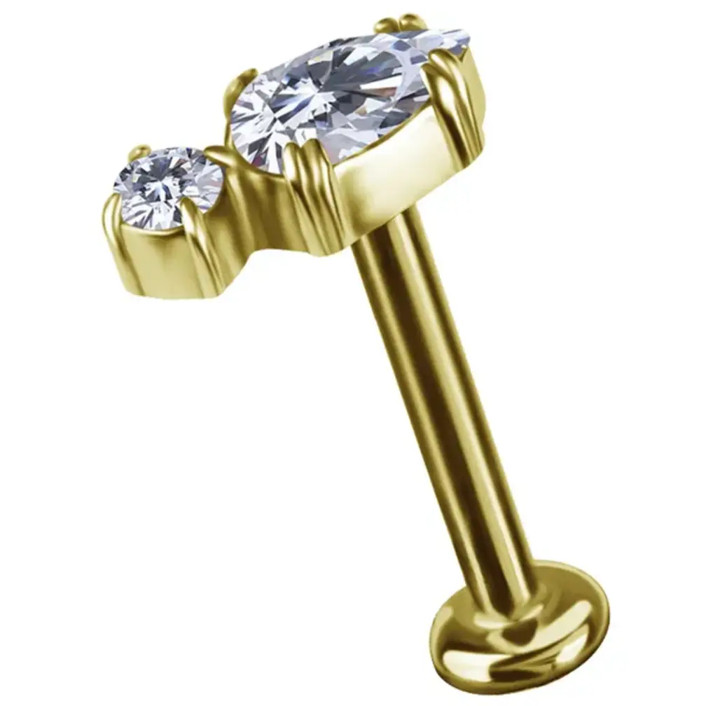 Golden Duo Pear Tragus & Helix Piercing van CoCr nikkelvrije legering met 18K Gold PVD & Premium Cubic Zirconia – Limited Edition 2026 | Piercings Works