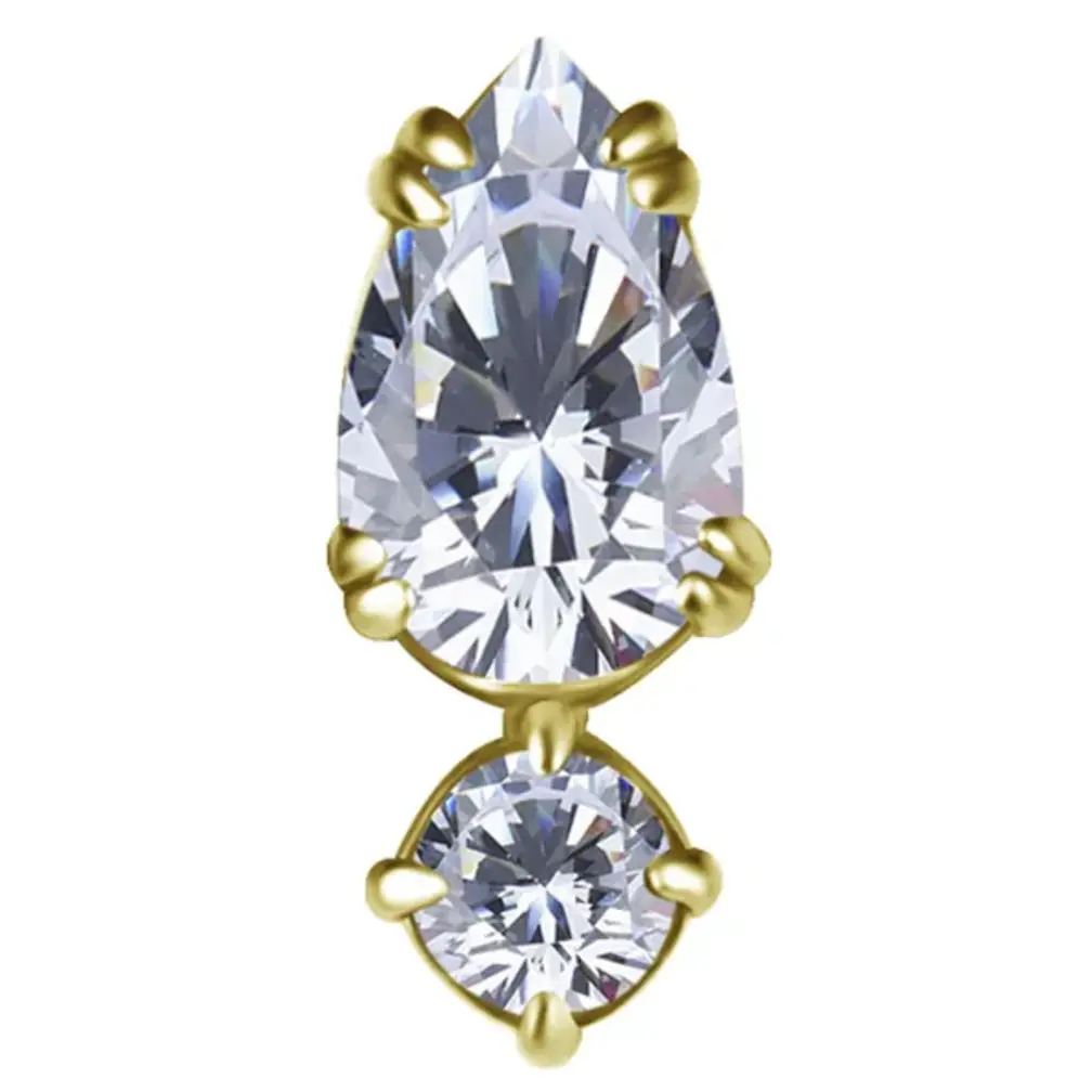 Golden Duo Pear Tragus & Helix Piercing van CoCr nikkelvrije legering met 18K Gold PVD & Premium Cubic Zirconia – Limited Edition 2026 | Piercings Works