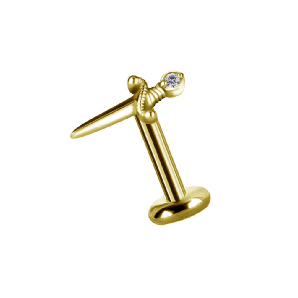 Golden Sword Tragus & Helix Piercing i with 18K Gold PVD & Premium Cubic Zirconia – Limited Edition 2026 | Piercings Works