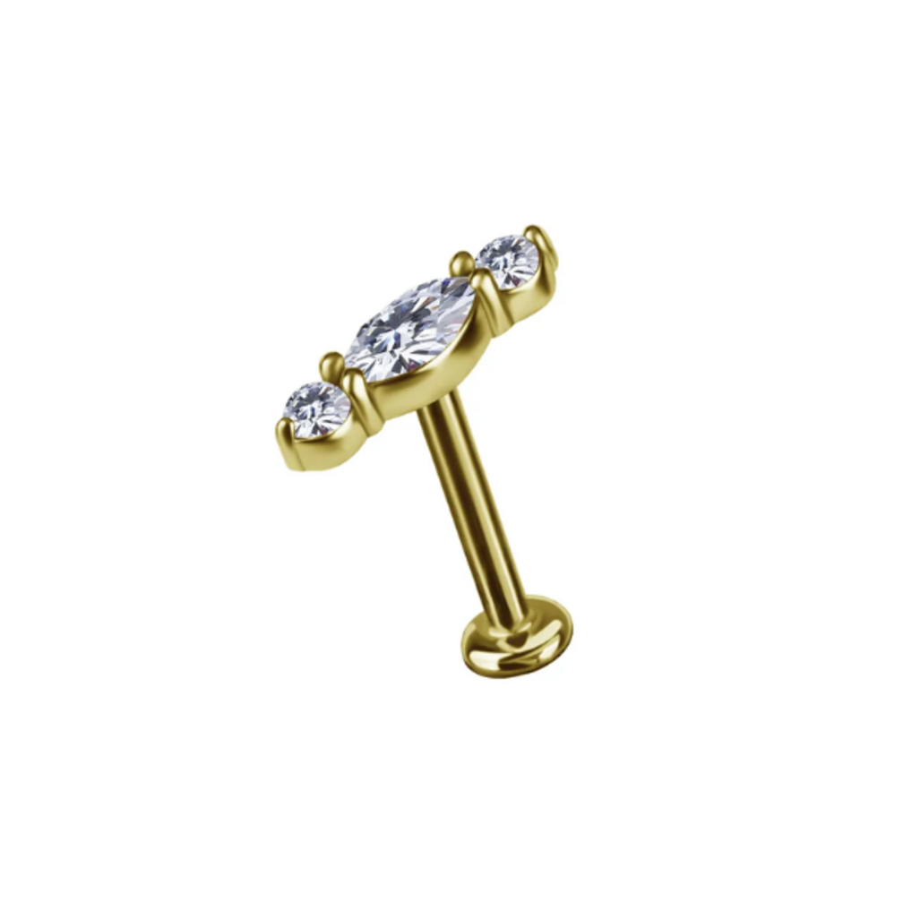 Golden Trinity Tragus & Helix Piercing in Nickel-Free CoCr Alloy with 18K Gold PVD & Premium Cubic Zirconia – Limited Edition 2026 | Piercings Works