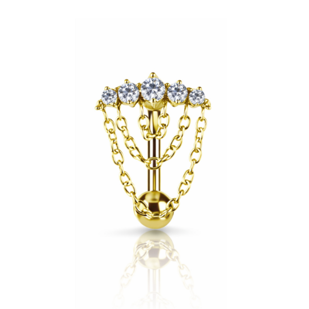 Golden Chain Cluster Navel Piercing van CoCr nikkelvrije legering met 18K Gold PVD & Premium Cubic Zirconia | Limited Edition 2026 | Piercings Works