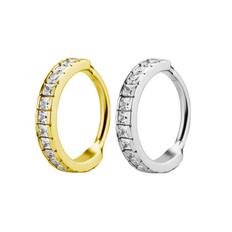 Piercings Works Surgical Steel Click Ring - Square Cubic Zirconia