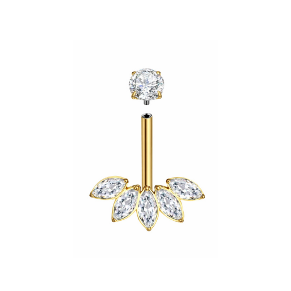Titanium Navel Piercing Verguld met Kristallen Bladeren