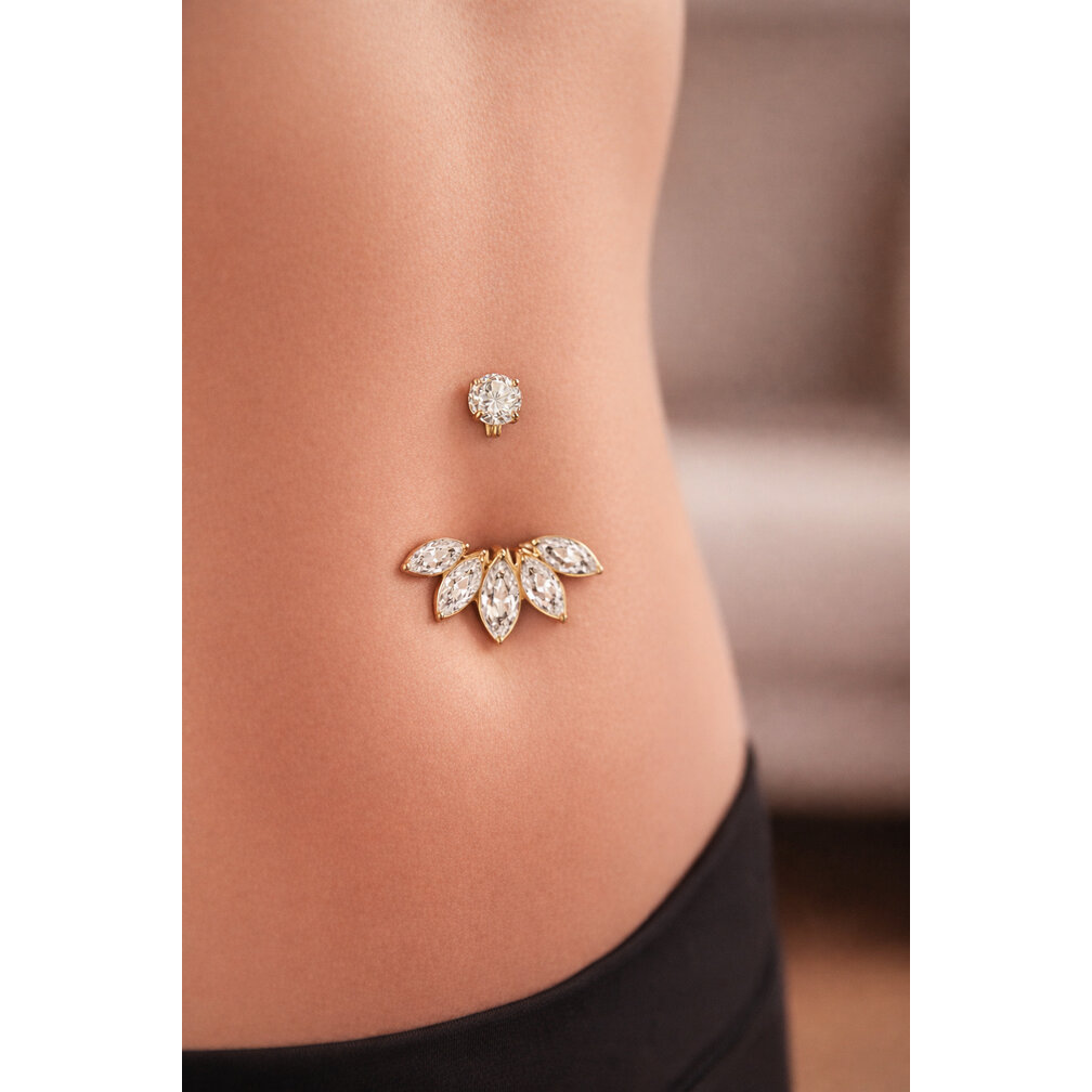 Titanium Navel Piercing Verguld met Kristallen Bladeren