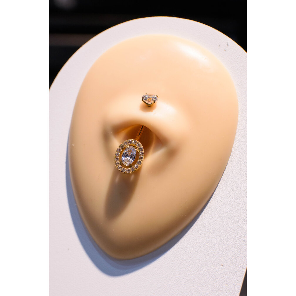 Titanium Navel Piercing Verguld met Ovale Kristal & Halo