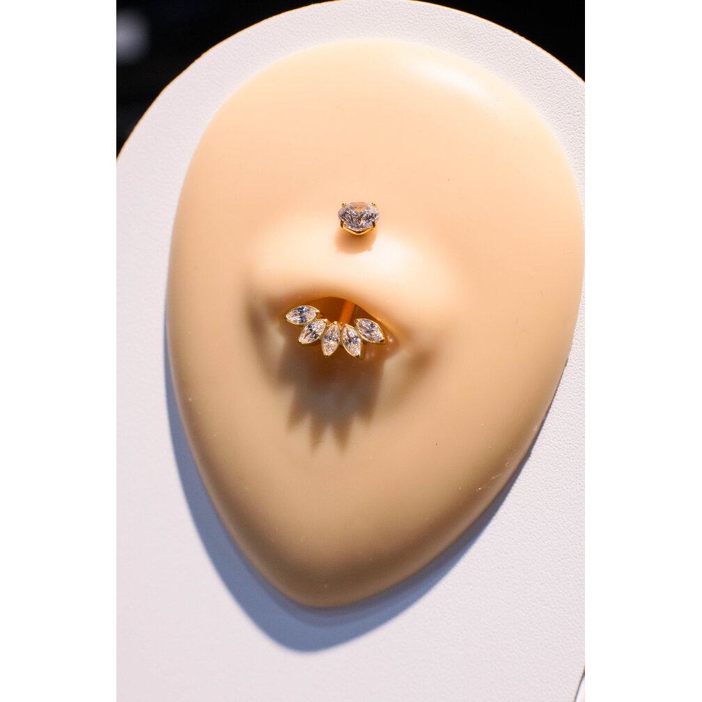 Titanium Navel Piercing Gold-Plated with Crystal Leaves