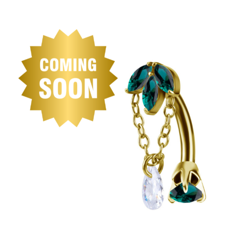 Navelpiercing Set met Dubbele Steen & Druppel Dangle