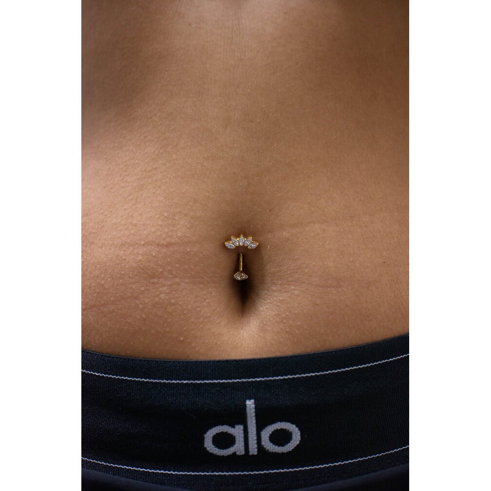 Titanium Navel Piercing Gold-Plated with Crystal Leaves