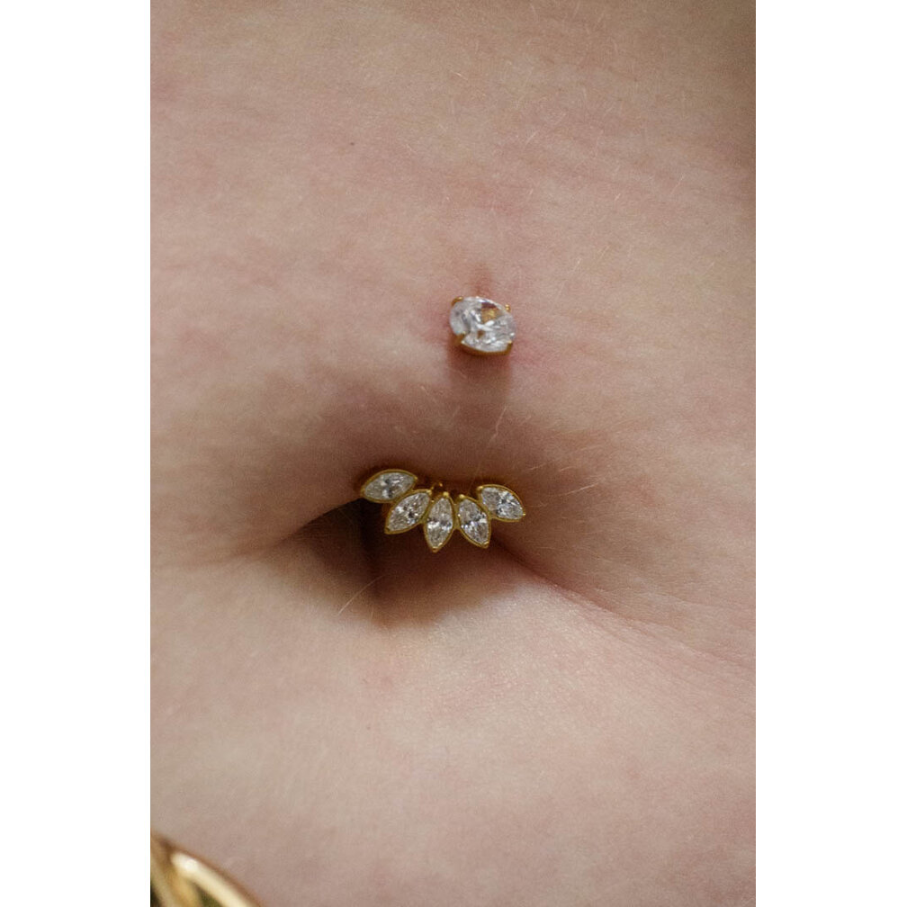 Titanium Navel Piercing Gold-Plated with Crystal Leaves