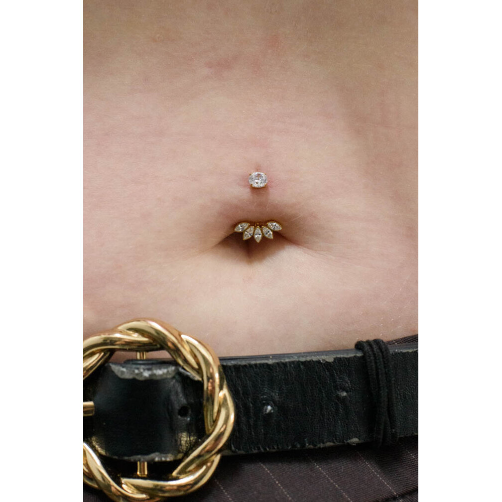 Titanium Navel Piercing Gold-Plated with Crystal Leaves