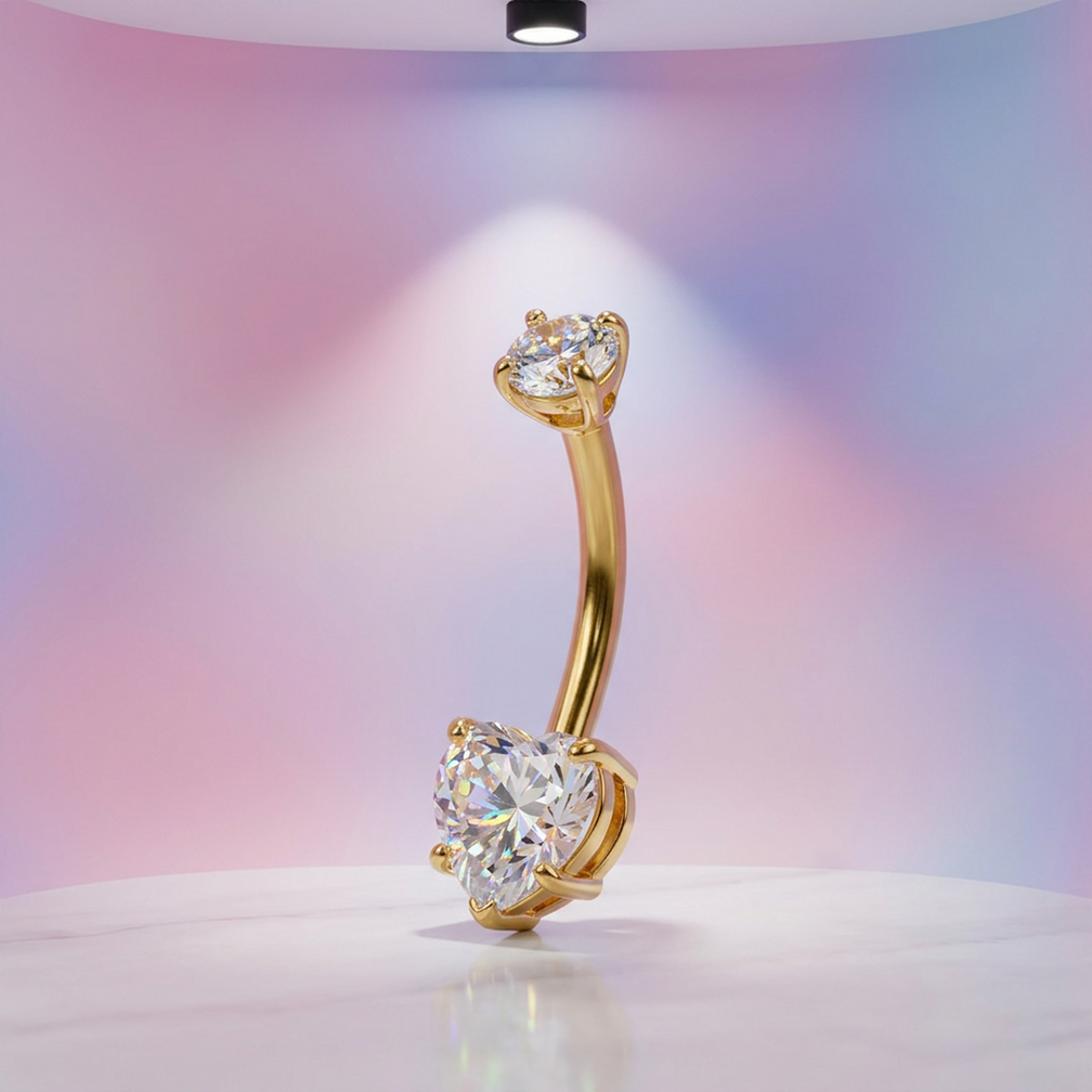 Titanium Navel Piercing with Heart-Shaped Crystal