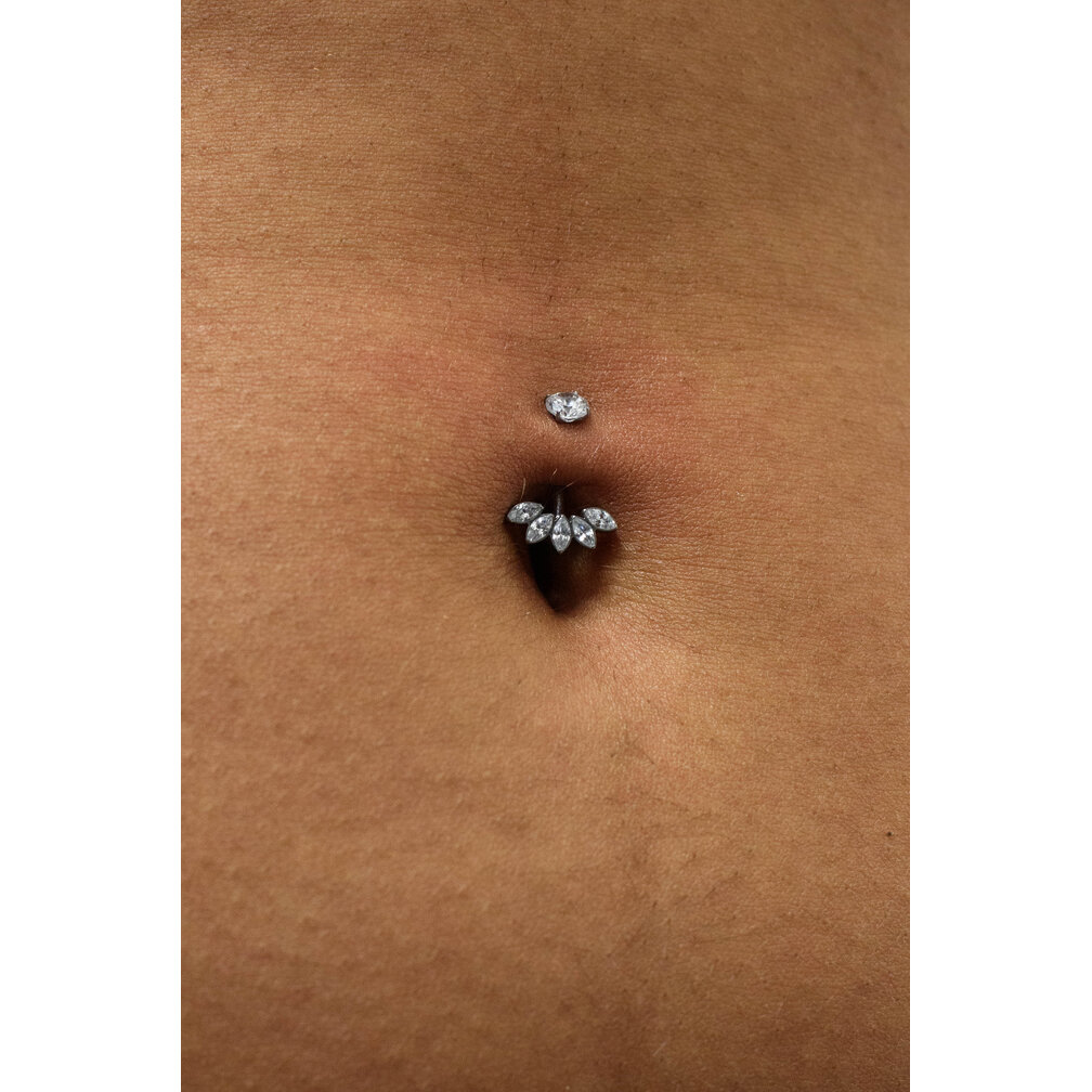 Titanium Navel Piercing Gold-Plated with Crystal Leaves