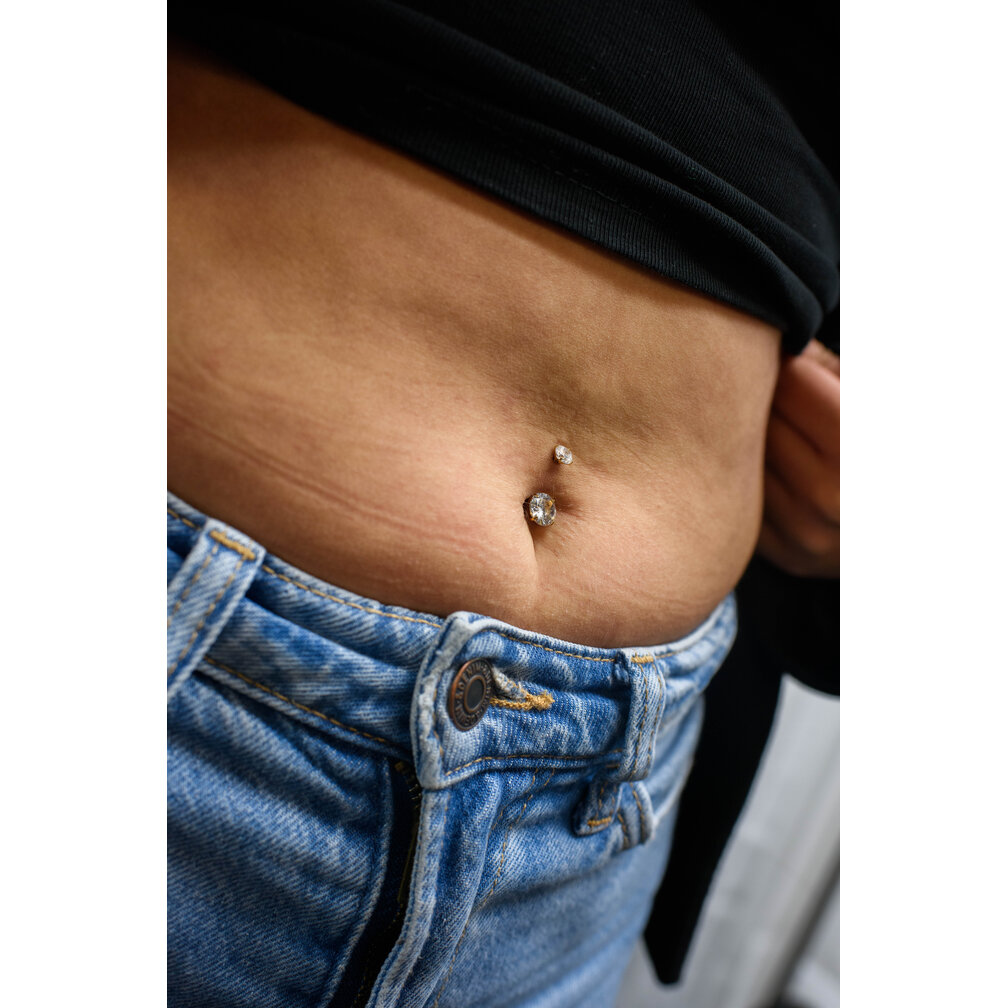 Titanium Navel Piercing Gold-Plated Double Crystal