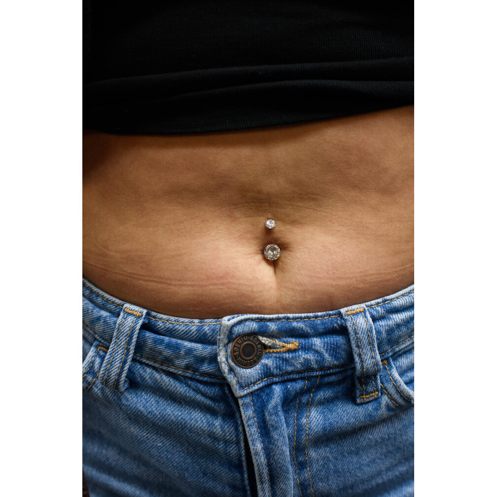 Titanium Navel Piercing Gold-Plated Double Crystal