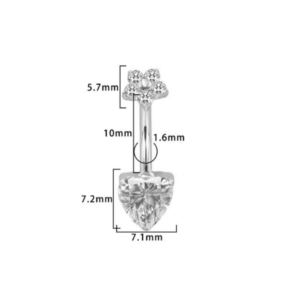 Titanium Navelpiercing met Bloemtop & Hartsteen