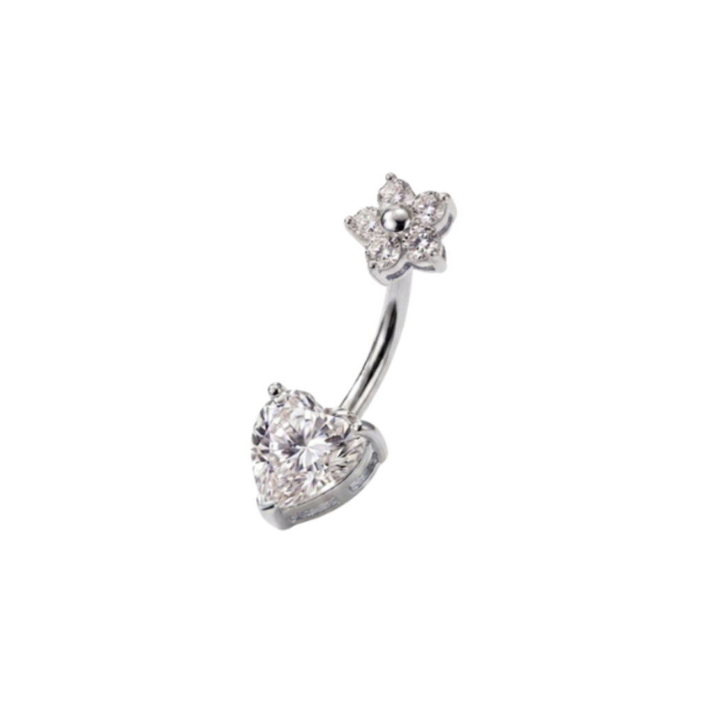 Titanium Navelpiercing met Bloemtop & Hartsteen