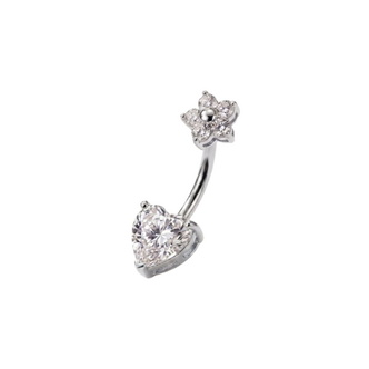 Piercings Works Titanium Navelpiercing met Bloemtop & Hartsteen