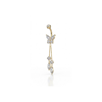 Piercings Works Titanium Navelpiercing met Vlinder en Hangende Steentjes