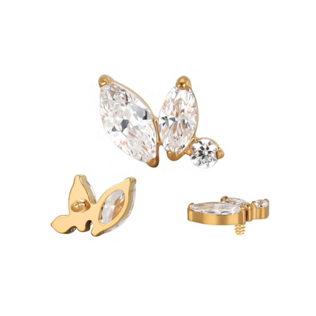 Vlinder Crystal Oorpiercing – Titanium & Gold PVD