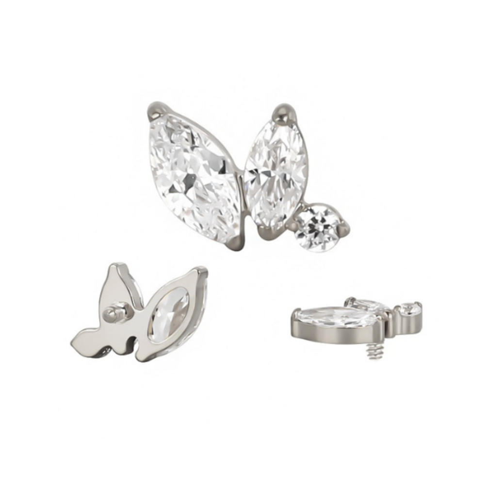 Vlinder Crystal Oorpiercing – Titanium & Gold PVD