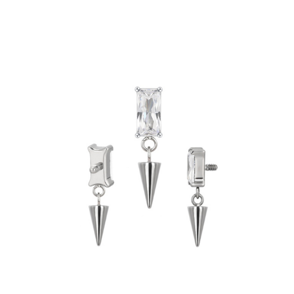 Baguette Crystal Spike Oorpiercing – Titanium & Gold PVD