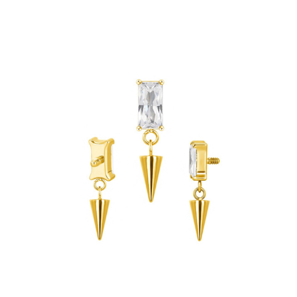 Baguette Crystal Spike Oorpiercing – Titanium & Gold PVD