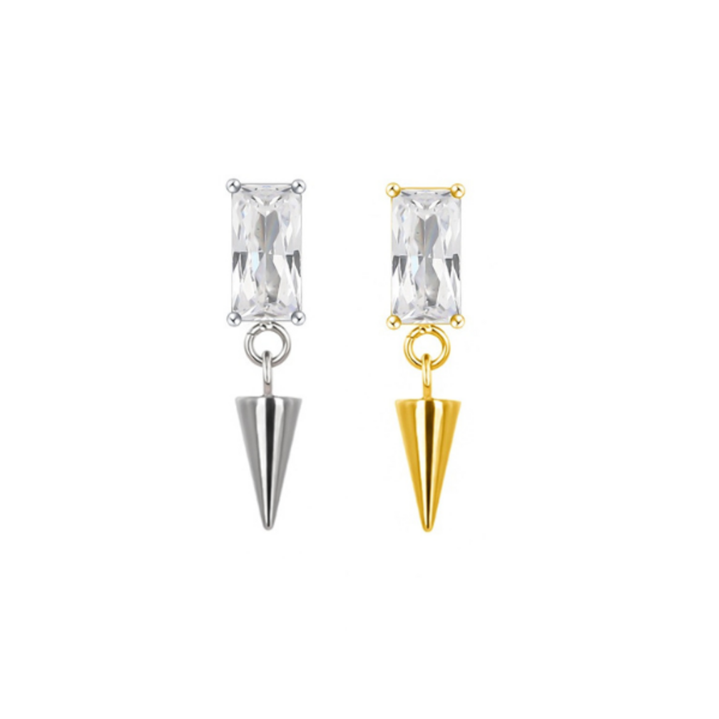 Baguette Crystal Spike Oorpiercing – Titanium & Gold PVD