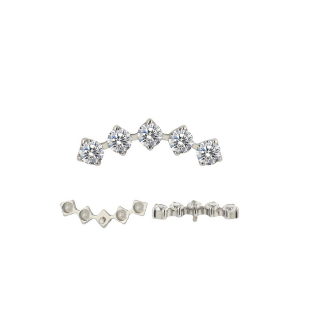 Gebogen Crystal Crown Oorpiercing – Titanium & Gold PVD