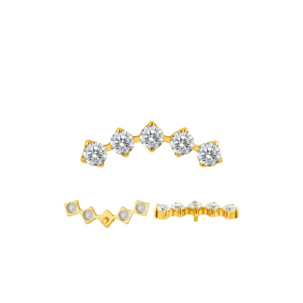 Gebogen Crystal Crown Oorpiercing – Titanium & Gold PVD