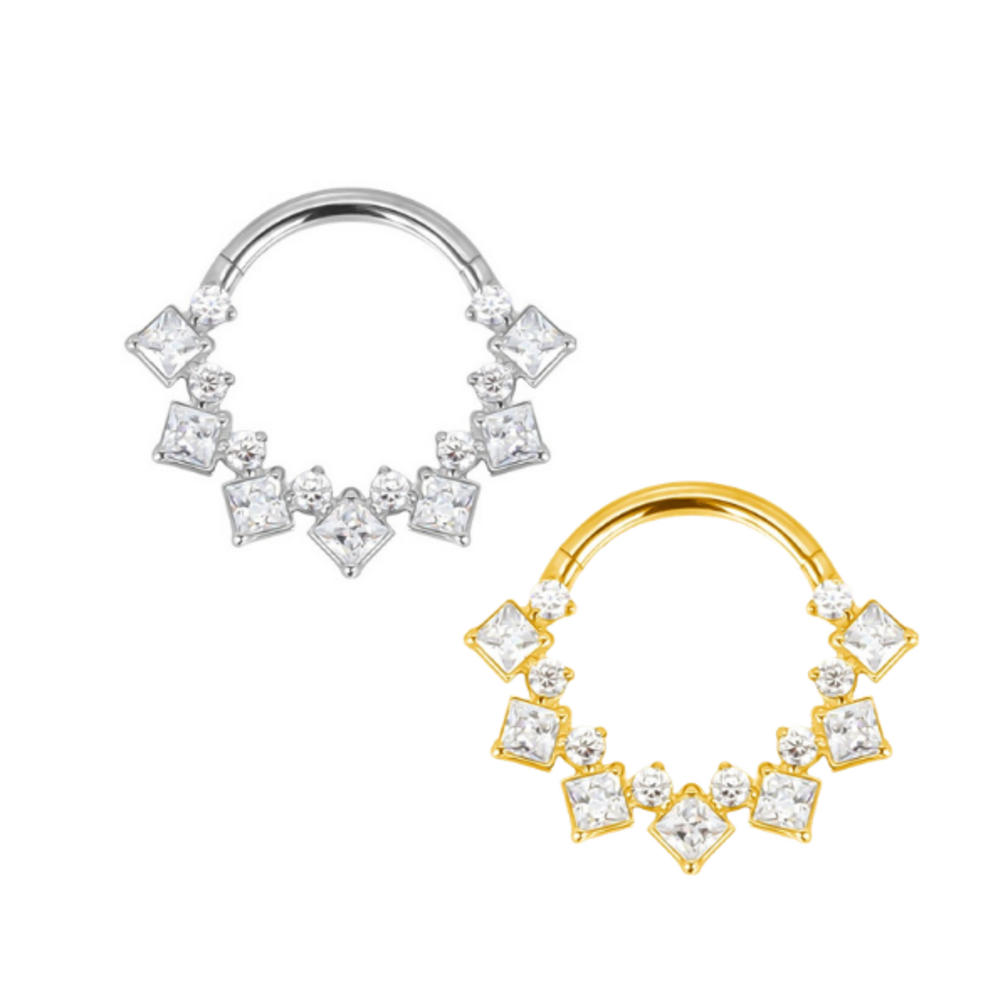 Crystal Daith Clicker Ring – Titanium & Gold PVD