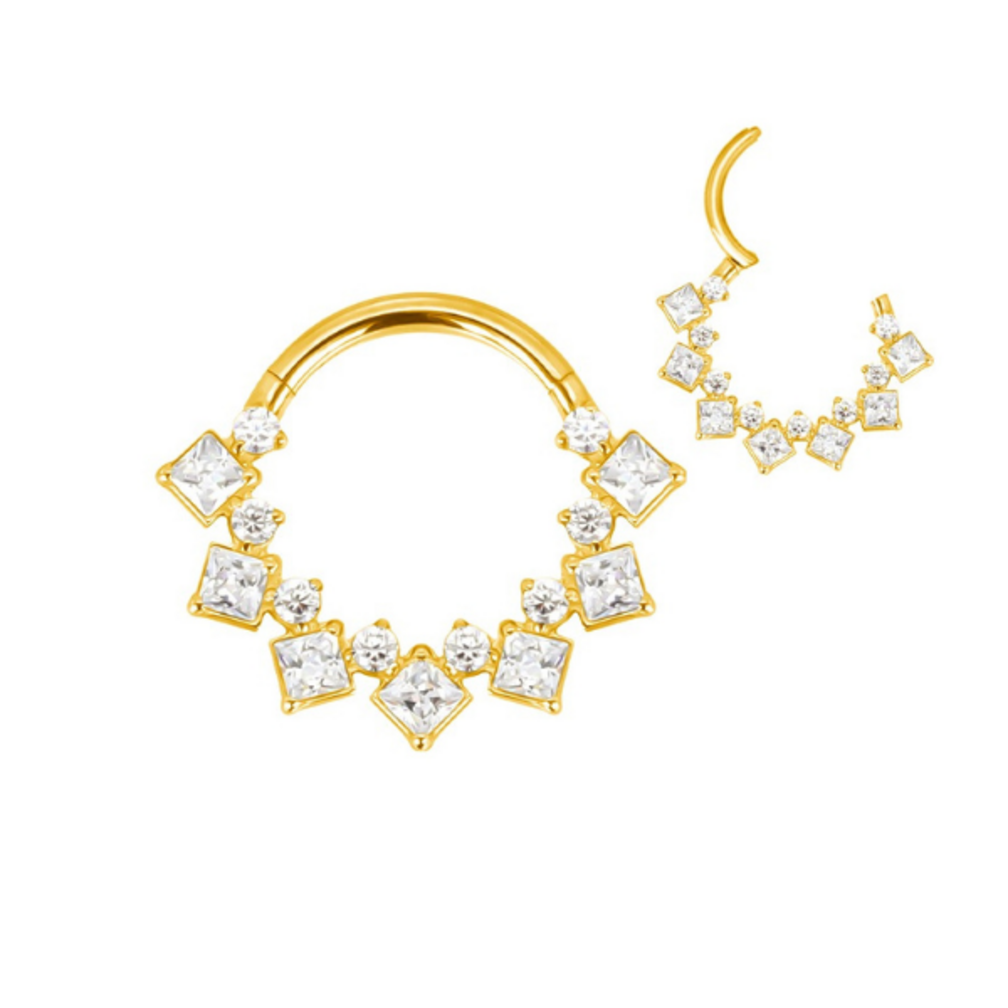 Crystal Daith Clicker Ring – Titanium & Gold PVD