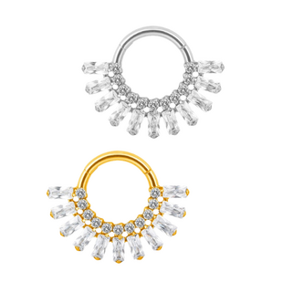 Piercings Works Sunray Crystal Daith Clicker Ring – Titanium & Gold PVD