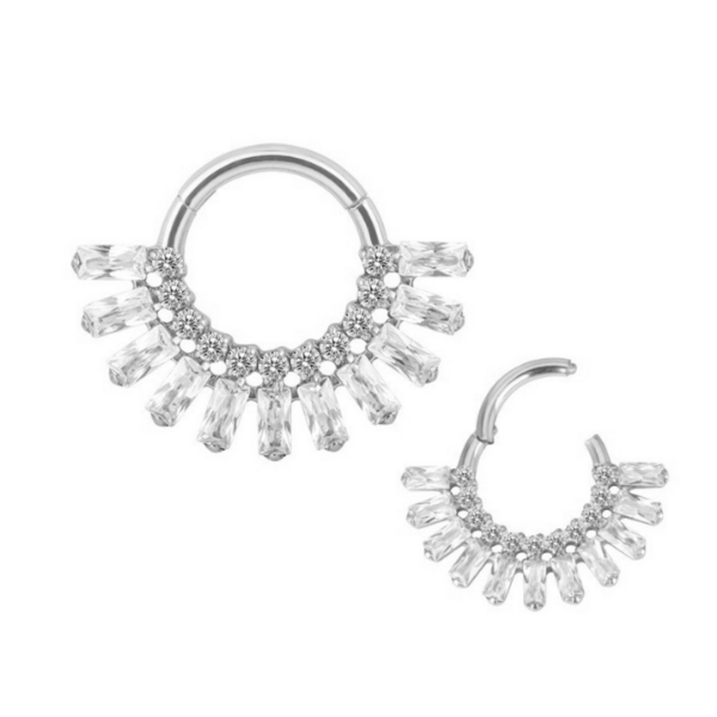 Sunray Crystal Daith Clicker Ring – Titanium & Gold PVD